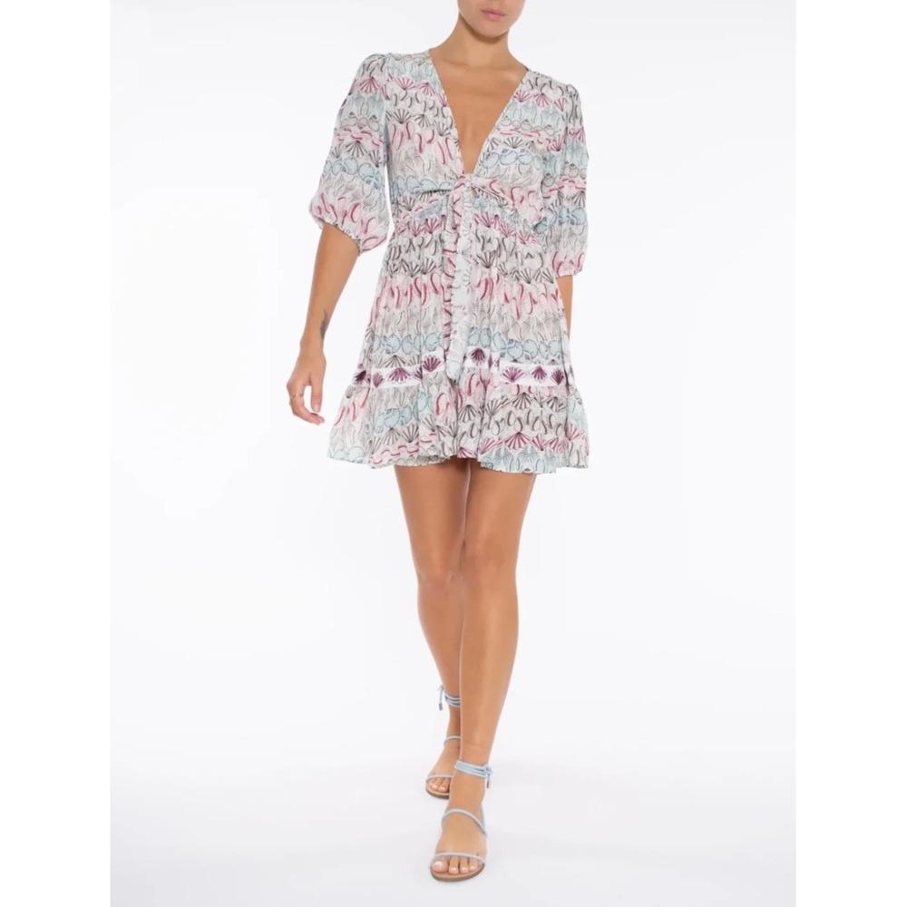 TAJ by Sabrina Crippa Seashell‎ Print Mini Dress Pastel Silk Blend Size M